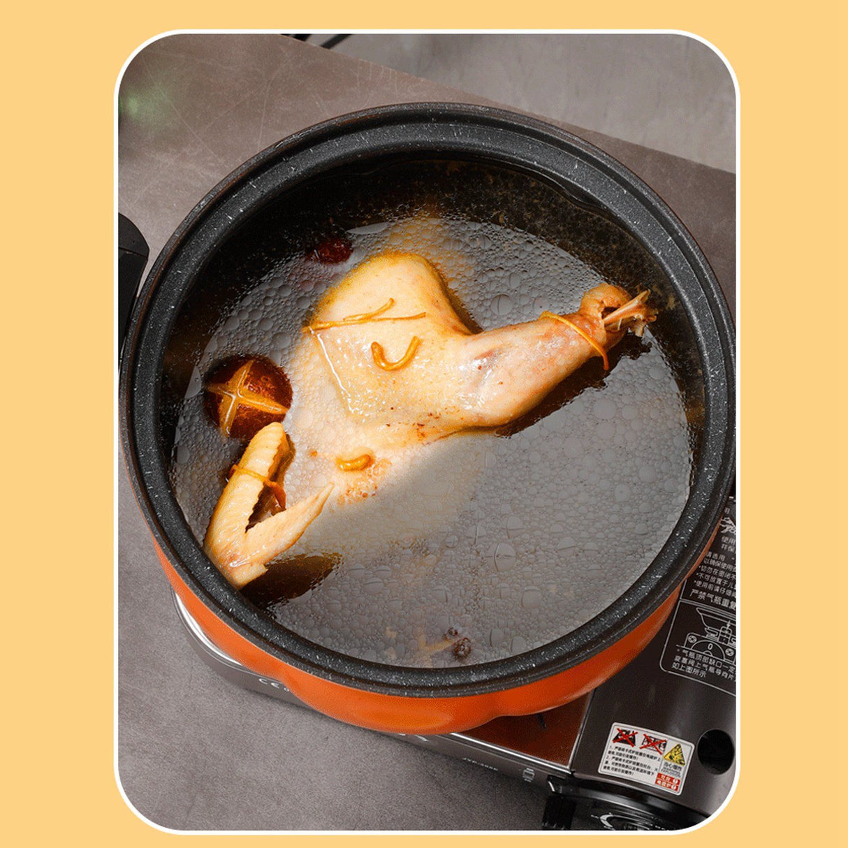 Micro Pressure Cooker Pumpkin Non Stick Multifunctional Soup Pot Gas Stove Universal Kitchen Tool with Glass Lid Brown 28cm