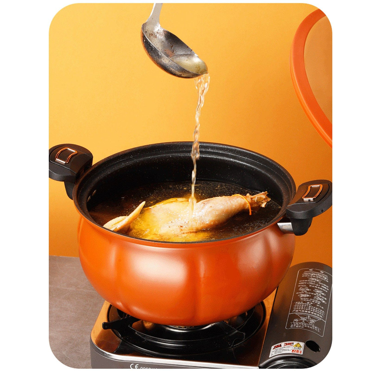 Micro Pressure Cooker Pumpkin Non Stick Multifunctional Soup Pot Gas Stove Universal Kitchen Tool with Glass Lid Brown 28cm