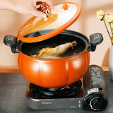 Micro Pressure Cooker Pumpkin Non Stick Multifunctional Soup Pot Gas Stove Universal Kitchen Tool with Glass Lid Brown 28cm - Extra Image