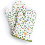 1 Pair Oven Gloves Non Slip Flower Grass Pattern Heat Resistant Microwave Mitts for Cooking Kitchen - Side View