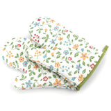 1 Pair Oven Gloves Non Slip Flower Grass Pattern Heat Resistant Microwave Mitts for Cooking Kitchen - Top-Down View