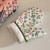 1 Pair Oven Gloves Non Slip Flower Grass Pattern Heat Resistant Microwave Mitts for Cooking Kitchen