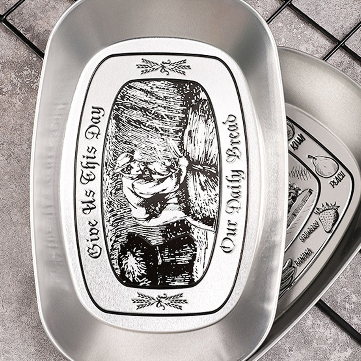 Camping Tinplate Outdoor Dinner Plate Multifunctional Kitchenware European Cutlery Portable Picnic Bowl Harvest Pattern