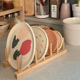 Vertical Wooden Dish Drying Rack 6 Grids Pine Wood Dish Drying Rack with Stable Base for Cups Cutting Boards - Side View