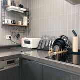 Vertical Wooden Dish Drying Rack 6 Grids Pine Wood Dish Drying Rack with Stable Base for Cups Cutting Boards - Low Angle