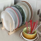 Vertical Wooden Dish Drying Rack 6 Grids Pine Wood Dish Drying Rack with Stable Base for Cups Cutting Boards - Extra Image