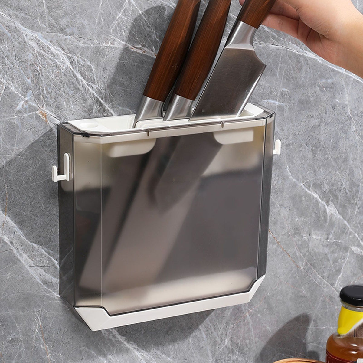Kitchen Knife Holder Transparent PET Wall Mounted Storage Block Tools Hanging Rack Holder Shelf Gray