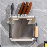 Kitchen Knife Holder Transparent PET Wall Mounted Storage Block Tools Hanging Rack Holder Shelf Gray