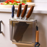 Kitchen Knife Holder Transparent PET Wall Mounted Storage Block Tools Hanging Rack Holder Shelf Gray