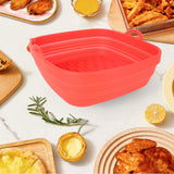 Reusable Fryer Liners Wave Grain Square Fryer Silicone Basket for Home Baking Camping Barbecuing Red
