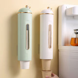 Paper Cup Dispenser Wall Mounted Pull Type Water Cup Holder Dispenser with Transparent Window for Home Kitchen Office Grass Green