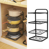 Kitchen Pots Organizer 4 Tiers Adjustable Height Space Saving Pan Rack for Under Sink Cabinet Countertop