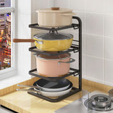 Kitchen Pots Organizer 4 Tiers Adjustable Height Space Saving Pan Rack for Under Sink Cabinet Countertop