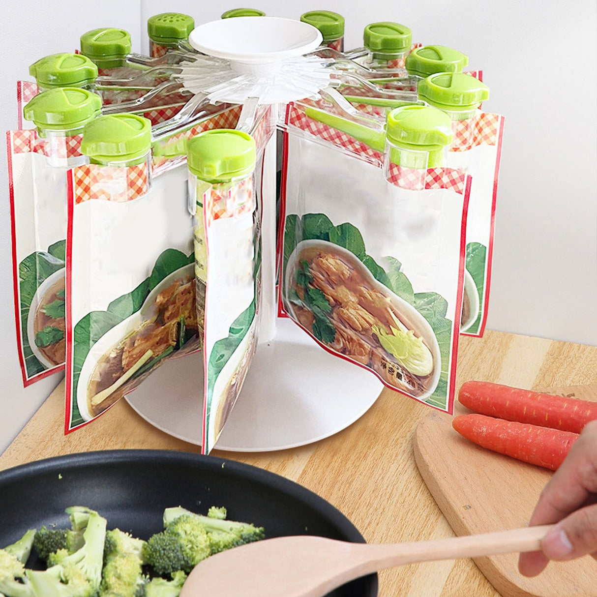 Rotating Seasoning Bag Rack Condiment Spice Storage Bracket Organizer Holder for Kitchen