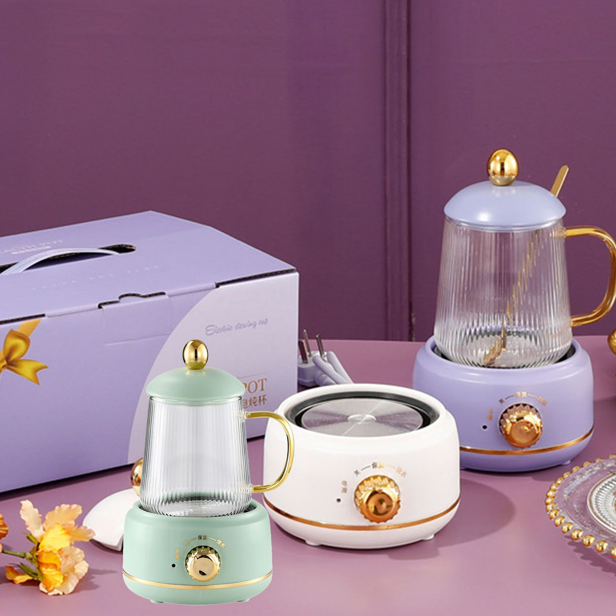 Portable Electric Kettle Stew Cup 450ML Health Cup Mini Slow Cooker Kettle Office Flower Teapot Split Tea Boiler AU Plug 220V