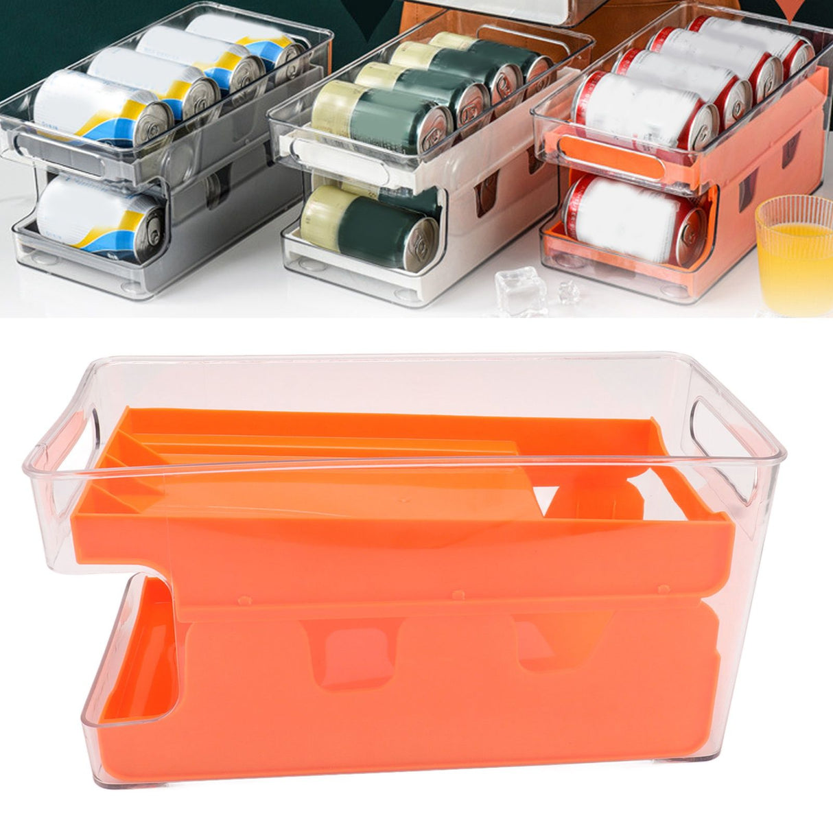 2 Tier Soda Can Rack Beverage Can Can Storage Holder Can Holder for Pantry Refrigerator Orange
