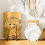 Chopping Board Storage Rack Multifunctional Pot Pan Lid Stand Holder Iron Good Ventilation Kitchen Countertop Organizer White Standard - 45-Degree Angle