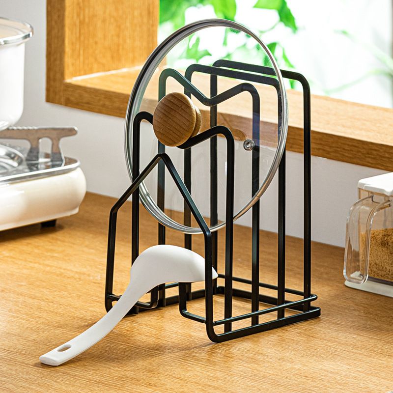 Chopping Board Storage Rack Multifunctional Pot Pan Lid Stand Holder Iron Good Ventilation Kitchen Countertop Organizer Black Standard