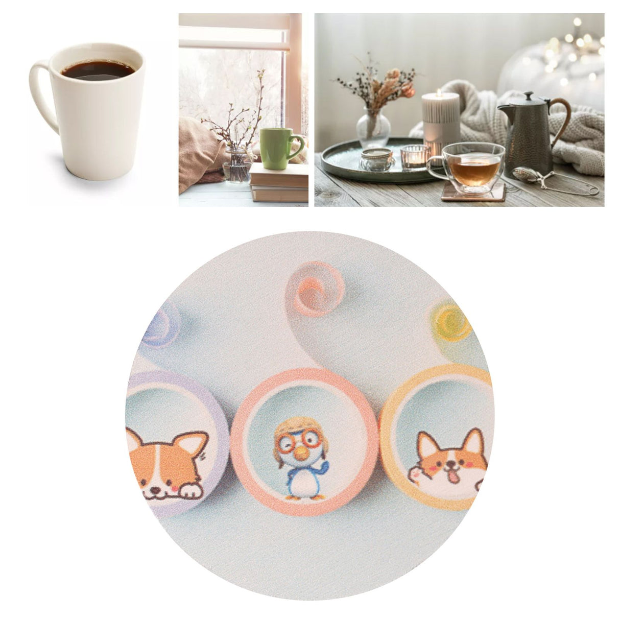 Round Cartoon Diatom Mud Coaster Water Absorbent Coaster Cutlery Insulation Anti Scalding Pad Marble Table Decor Flying Penguin