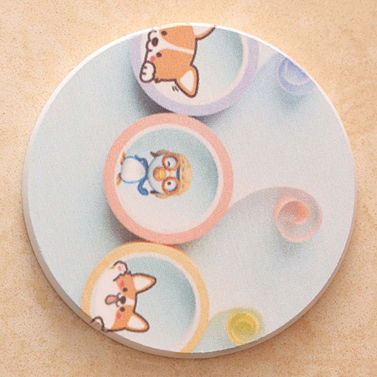 Round Cartoon Diatom Mud Coaster Water Absorbent Coaster Cutlery Insulation Anti Scalding Pad Marble Table Decor Flying Penguin