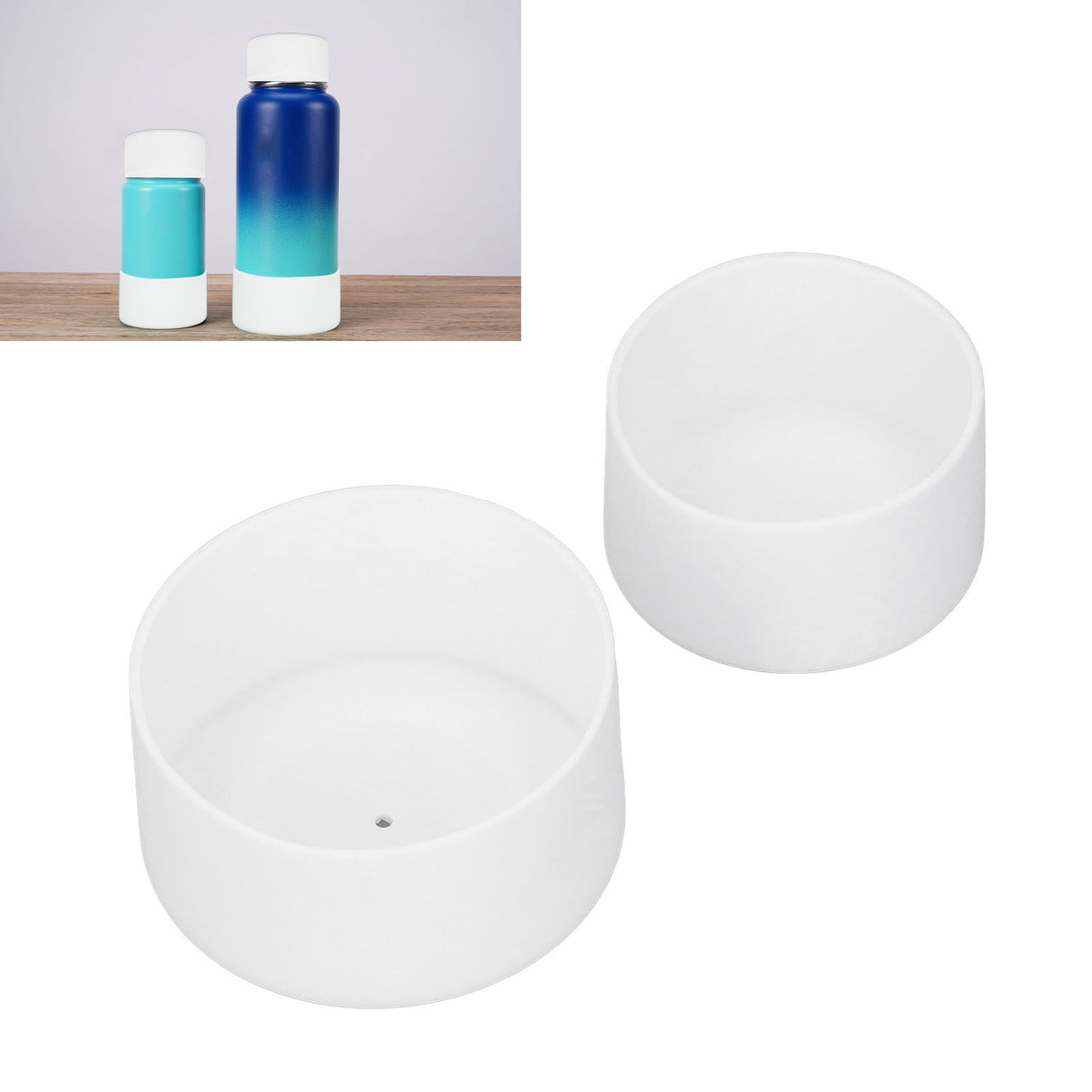 2Pcs Silicone Bumper Boot Protective Water Bottle Bottom Sleeve Cover for Space Thermal Cup White