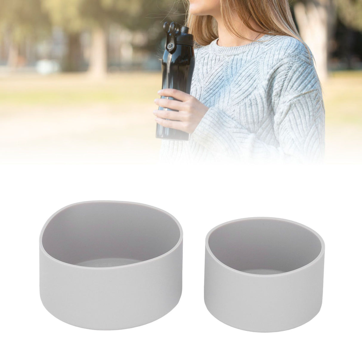 2Pcs Silicone Bumper Boot Protective Water Bottle Bottom Sleeve Cover for Space Thermal Cup Gray