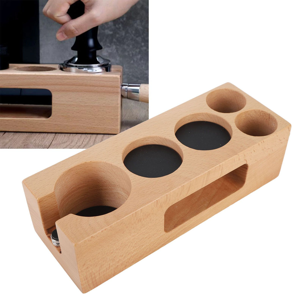 Wood Coffee Filter Tamper Holder Wooden Coffee Tamper Mat Stand for Home Cafe Restaurant Hotel Office 58mm 5 Hole