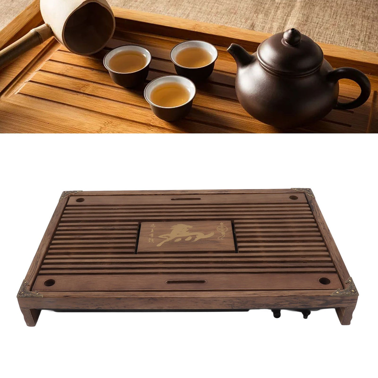 Water Storage Tea Tray with Drainage Tool Hose Non Fading Water Drainage Tea Serving Tray for Home Type A Light Black