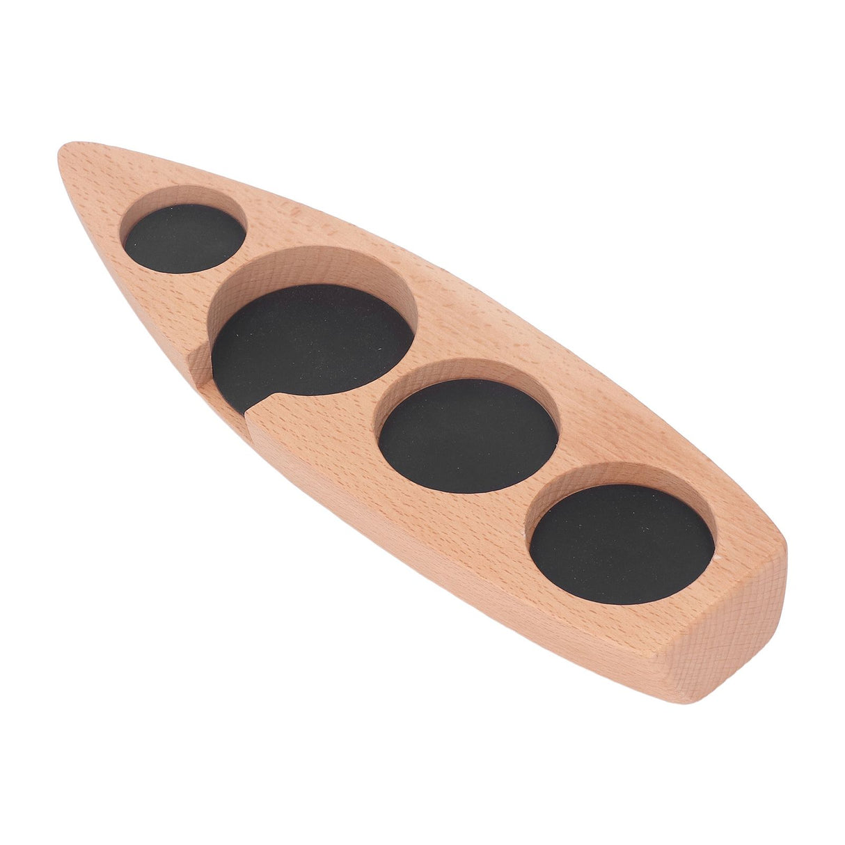 Coffee Tamper Holder Boat Shape 4 Slots Anti Slip Stable Wooden Coffee Tamping Station 53mm/2.1in