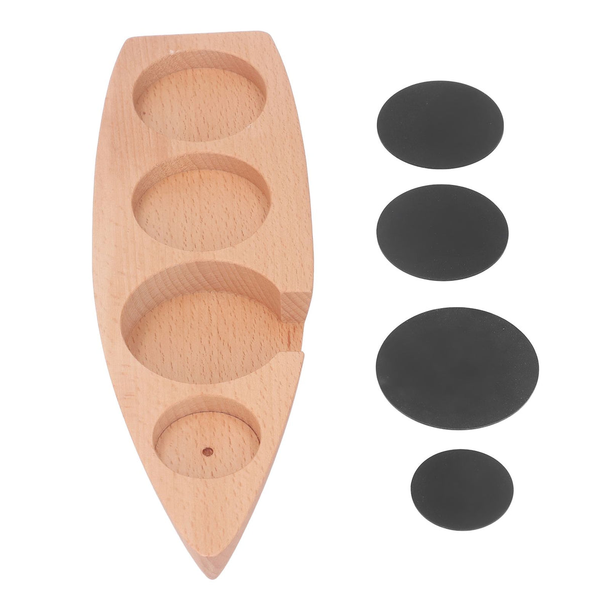 Coffee Tamper Holder Boat Shape 4 Slots Anti Slip Stable Wooden Coffee Tamping Station 53mm/2.1in