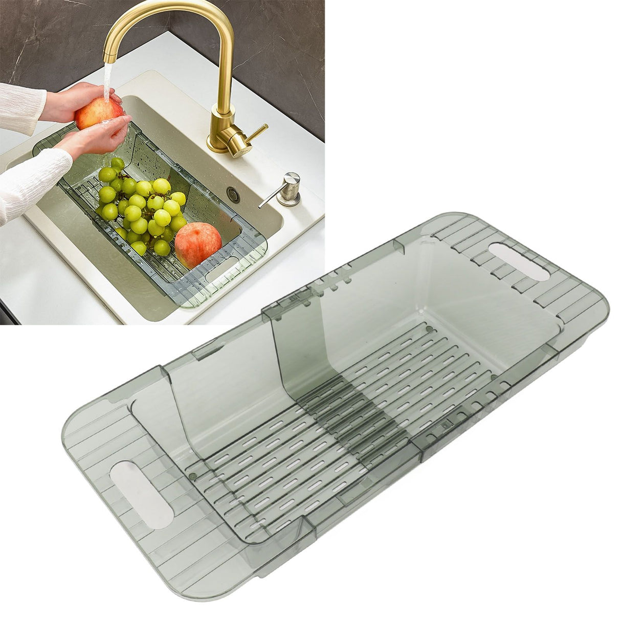 Kitchen Sink Fruit Vegetable Strainer Modern Minimalist PET Kitchen Telescopic Drain Rack Plastic Sink Filter Green