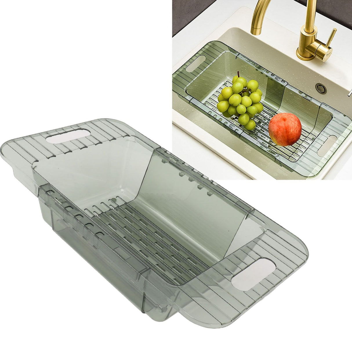 Kitchen Sink Fruit Vegetable Strainer Modern Minimalist PET Kitchen Telescopic Drain Rack Plastic Sink Filter Green