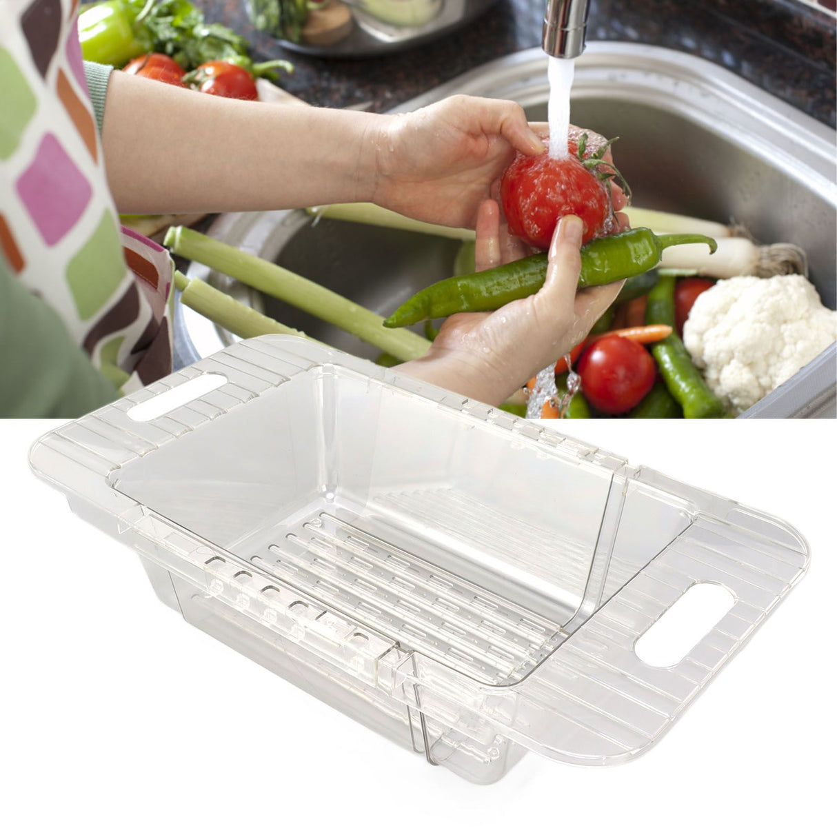 Kitchen Sink Fruit Vegetable Strainer Modern Minimalist PET Kitchen Telescopic Drain Rack Plastic Sink Filter Transparent