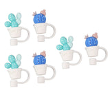 6Pcs Straw Cover Cap Cute Cartoon Reusable Silicone Toppers Drinking Tips Lids Plugs Type A - Side View