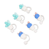 6Pcs Straw Cover Cap Cute Cartoon Reusable Silicone Toppers Drinking Tips Lids Plugs Type A