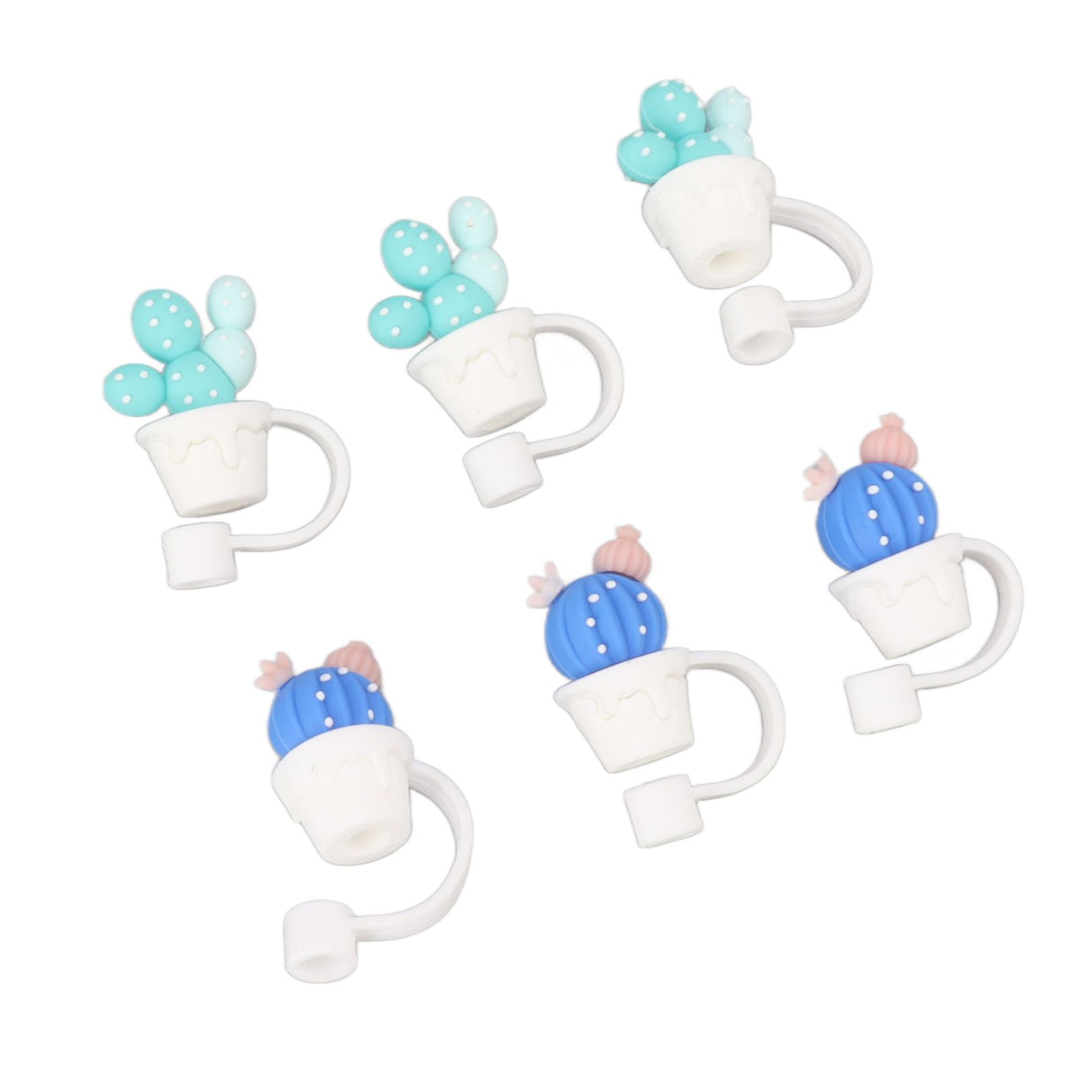 6Pcs Straw Cover Cap Cute Cartoon Reusable Silicone Toppers Drinking Tips Lids Plugs Type A