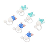 6Pcs Straw Cover Cap Cute Cartoon Reusable Silicone Toppers Drinking Tips Lids Plugs Type A - Close-Up Angle