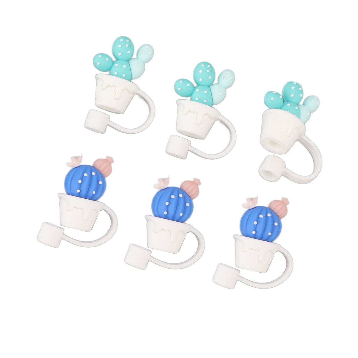 6Pcs Straw Cover Cap Cute Cartoon Reusable Silicone Toppers Drinking Tips Lids Plugs Type A