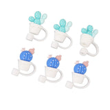 6Pcs Straw Cover Cap Cute Cartoon Reusable Silicone Toppers Drinking Tips Lids Plugs Type A - Low Angle