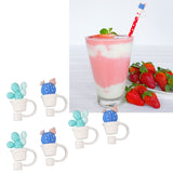 6Pcs Straw Cover Cap Cute Cartoon Reusable Silicone Toppers Drinking Tips Lids Plugs Type A - Extra Image