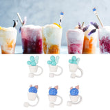 6Pcs Straw Cover Cap Cute Cartoon Reusable Silicone Toppers Drinking Tips Lids Plugs Type A - Extra Image