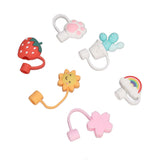 6Pcs Straw Cover Cap Cute Cartoon Reusable Silicone Toppers Drinking Tips Lids Plugs Type B - 45-Degree Angle