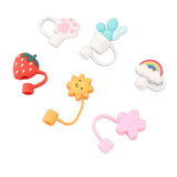 6Pcs Straw Cover Cap Cute Cartoon Reusable Silicone Toppers Drinking Tips Lids Plugs Type B - Rear View