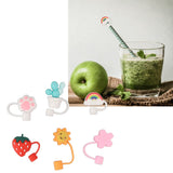 6Pcs Straw Cover Cap Cute Cartoon Reusable Silicone Toppers Drinking Tips Lids Plugs Type B