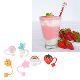 6Pcs Straw Cover Cap Cute Cartoon Reusable Silicone Toppers Drinking Tips Lids Plugs Type B - Extra Image