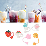 6Pcs Straw Cover Cap Cute Cartoon Reusable Silicone Toppers Drinking Tips Lids Plugs Type B - Extra Image