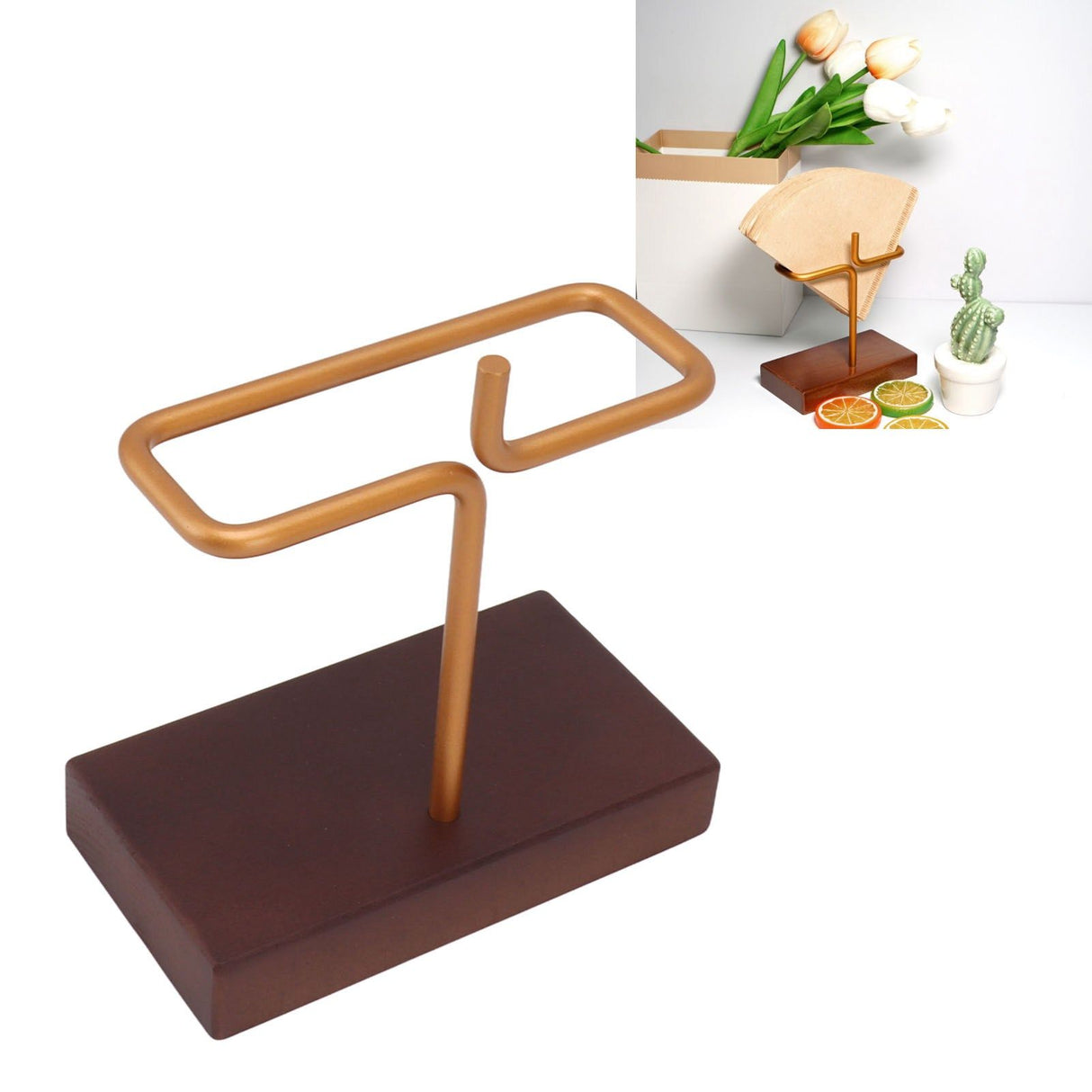 Coffee Filter Holder Wooden Hand Drip Coffee Filter Paper Stand for Home Cafe Bars Walnut Wood