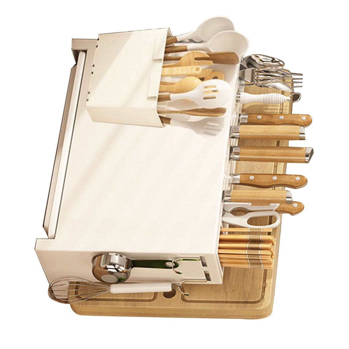 White Kitchen Chopsticks Knife Stand Cutting Board Integrated Magnet Draining Holder for Home