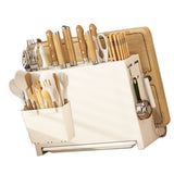 White Kitchen Chopsticks Knife Stand Cutting Board Integrated Magnet Draining Holder for Home - Side View