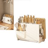 White Kitchen Chopsticks Knife Stand Cutting Board Integrated Magnet Draining Holder for Home
